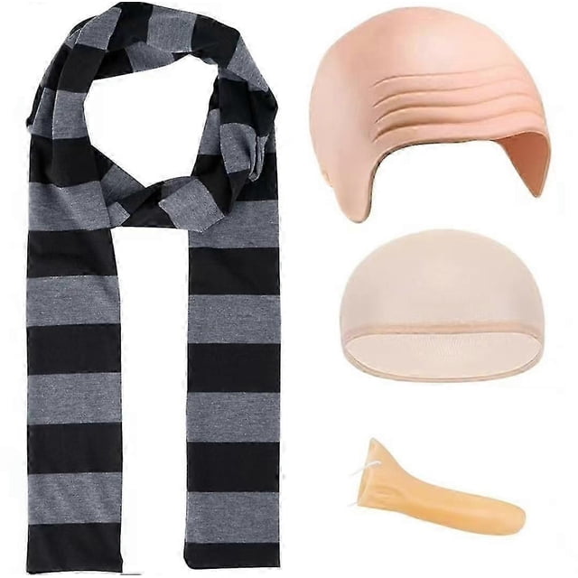 Minions Role-Playing Costume Set with Bald Cap, Scarf, and Fake Nose Halloween Party Accessory Set