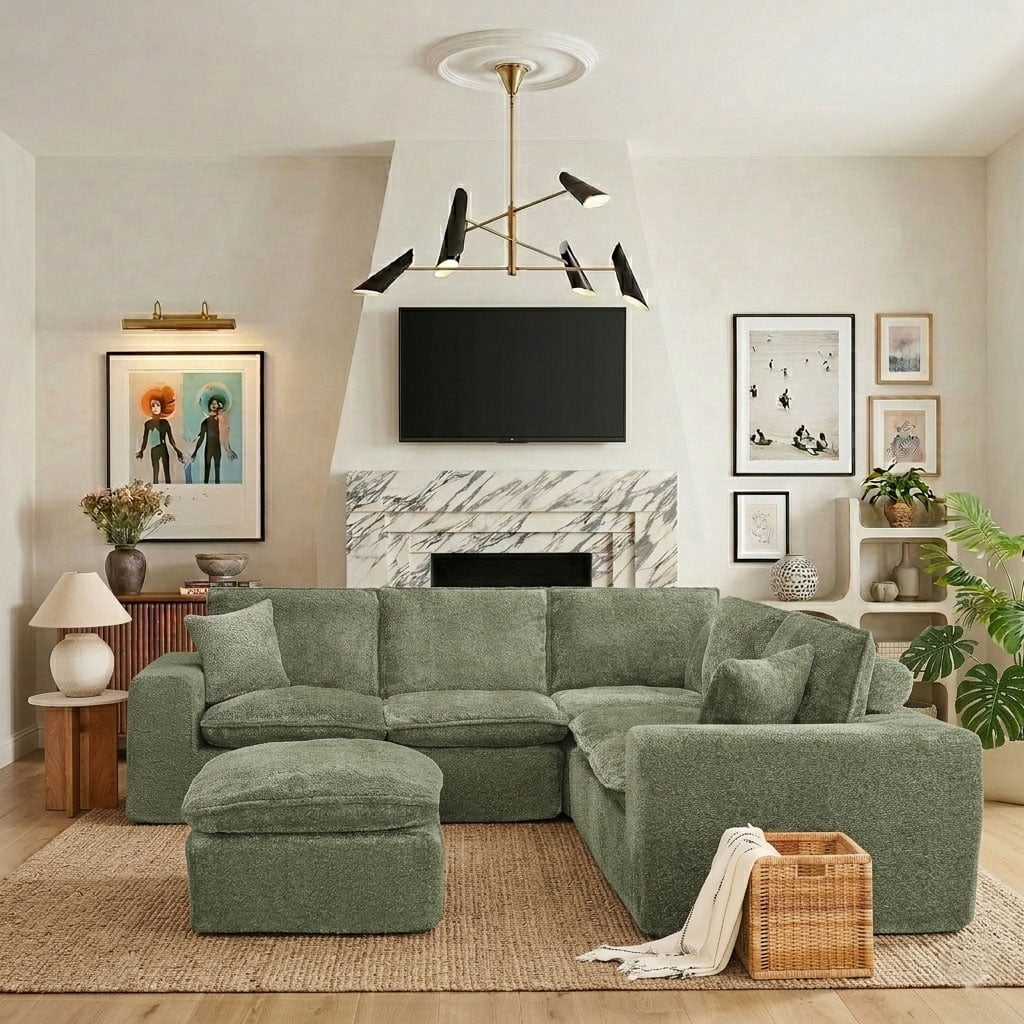 AISWORD 107" Oversized Boucle Modular Sectional Cloud Sofa with 1 Moveable Ottomans