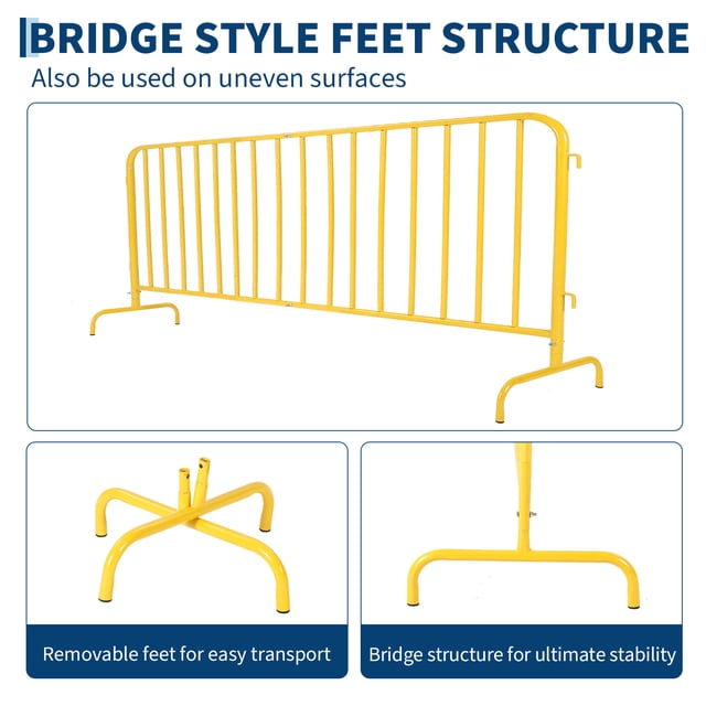 EDTara Steel Interlocking Barricade, Heavy-Duty Metal Barrier with Rust-Proof Coating, Removable Bridge Feet, Tool-Free Setup, Ideal for Outdoor Events and Construction
