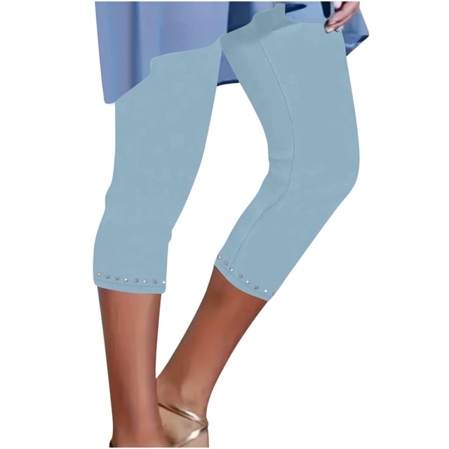 Pantalones de Yoga de Verano para Mujeres Pantalones de Gimnasio Ligeros de Cintura Alta de Color Sólido Capris