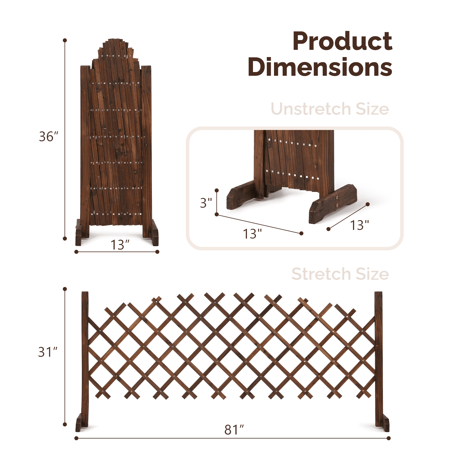 Expandable Wooden Garden Trellis 13" to 81" Wide 36" High Decorative Diamond Pattern Fence Panel for Climbing Plants Garden Yard Privacy Screen Pet Barrier