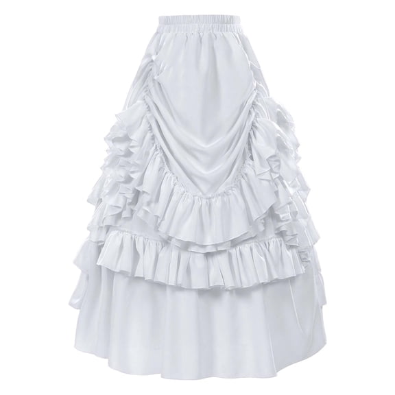 Wxolcjlv Womens Elastic Waist Ruffled Tiered Maxi Skirt Multi‑Layer Ruffle Trim for Vintage Style Events Skirts