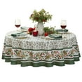 thumbnail image 2 of Christmas Holiday Holly Pinecone Hunter Green Border 70 inch Round Fabric Dinner Tablecloth, 2 of 8