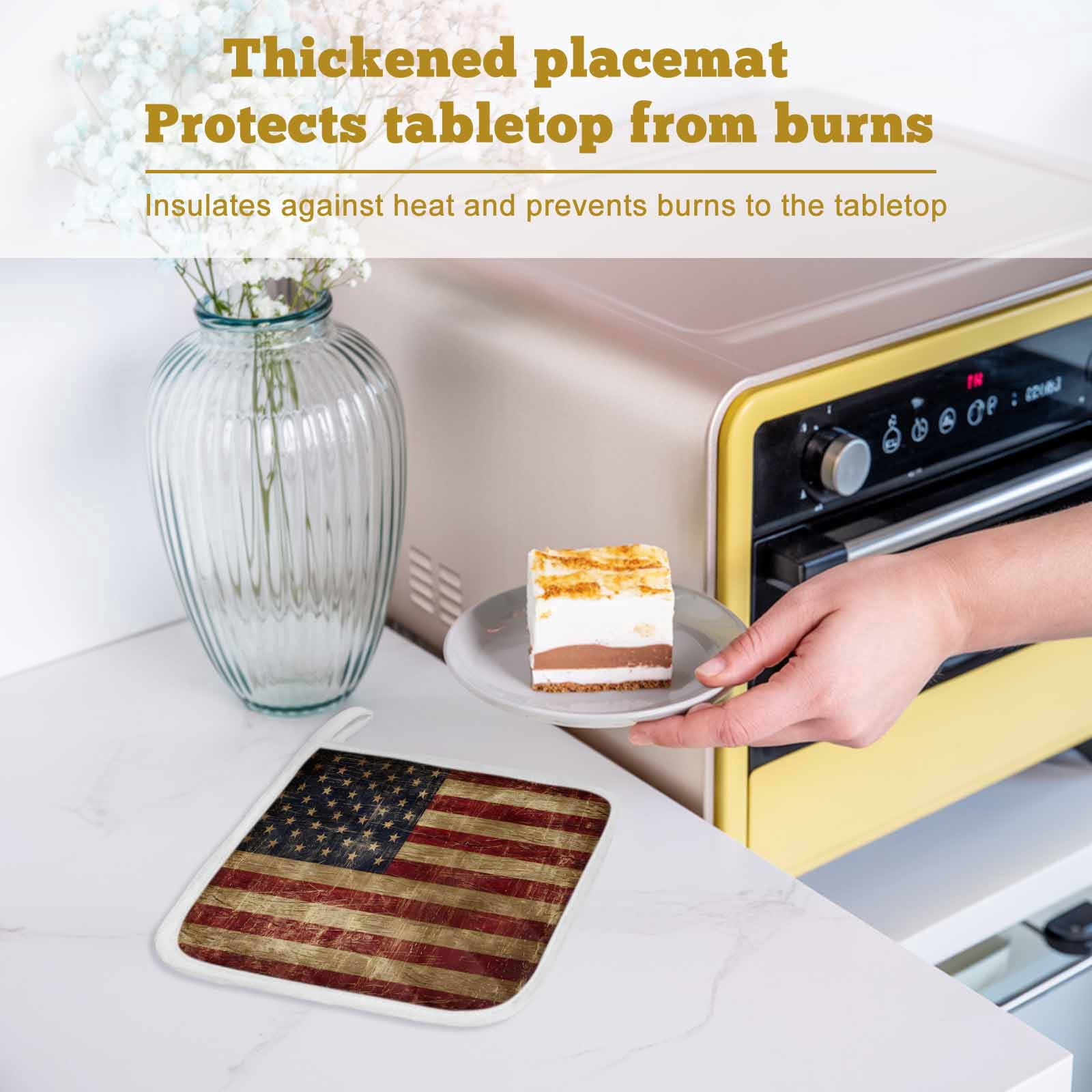 Vintage American Flag Pot Holders for Kitchen Heatproof Potholder, 5 Pack Farmhouse Shabby Retro Red Blue Hot Pads Multipurpose Oven Pads Cloth Potholders Trivet for Cooking Baking