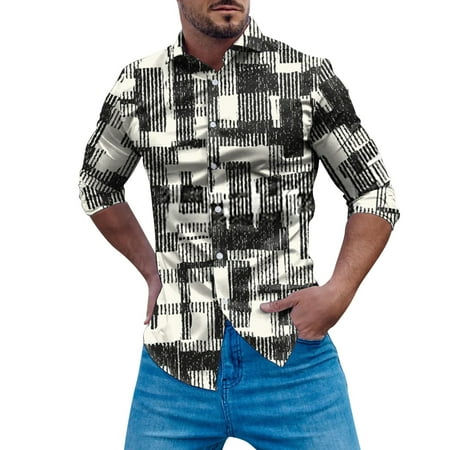 

WANYNG Mens Fashion Casual Striped Color Block Splicing Lapel Button Cuffs Long Sleeve Shirt Sleep Shirt Men