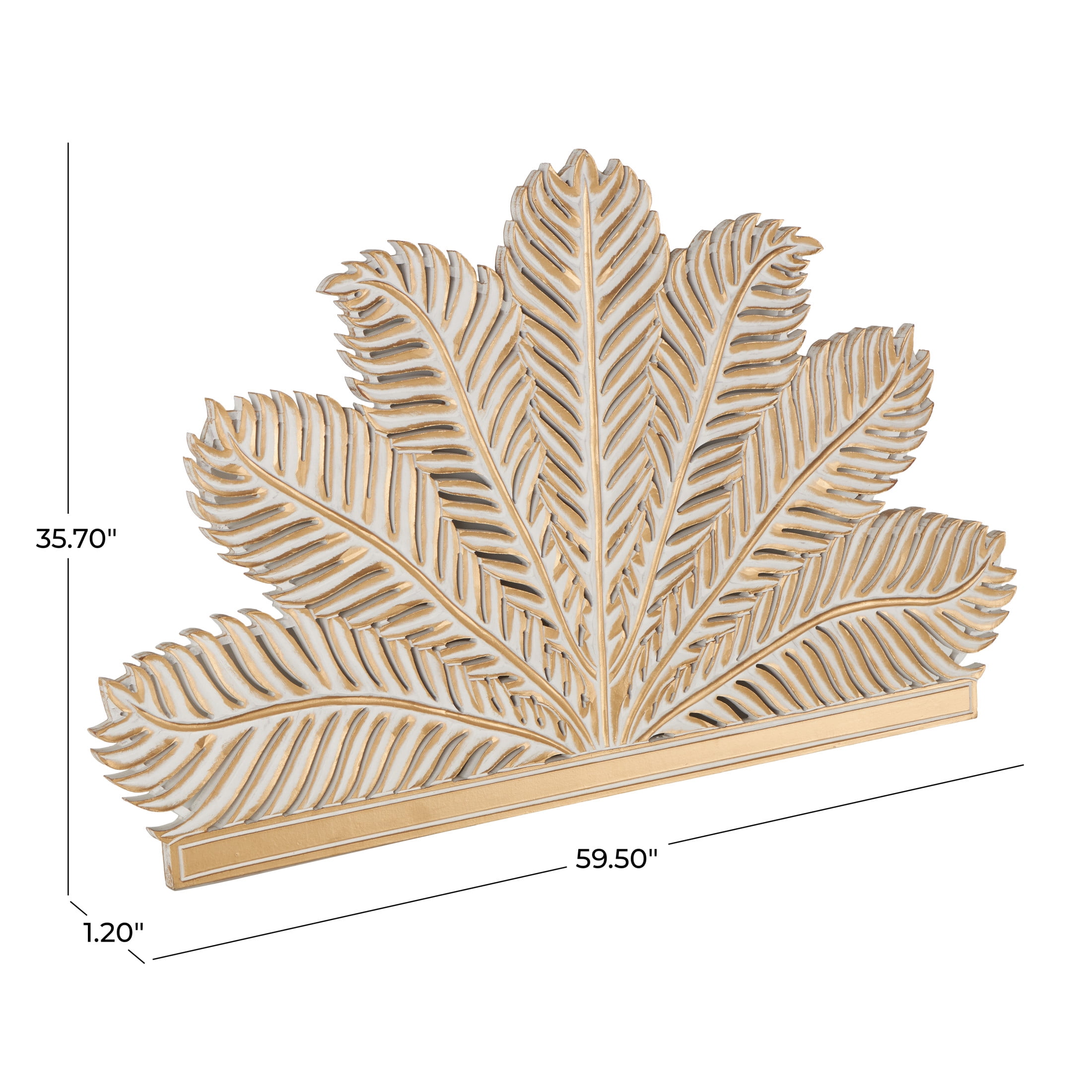 DecMode Gold Wooden Leaf Panel Palm Tree Wall Decor with White Accents