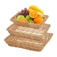 thumbnail image 1 of 3 Pack Rectangular Woven Fruit Baskets Wicker Bread Basket Serving Trays Rattan Storage Baskets for Snacks Fruits Etc, 1 of 8