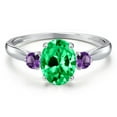 thumbnail image 3 of Gem Stone King 10K White Gold Green Zirconia and Purple Amethyst 3-Stone Ring for Women | 1.41 Cttw | Oval 8X6MM | Gemstone Birthstone | Size 6, 3 of 6