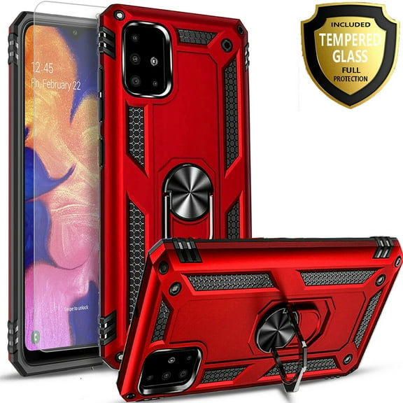 Samsung Galaxy Note 20 Case, With [Tempered Glass Screen Protector Included], STARSHOP Drop Protection Ring Kickstand Cover- Red