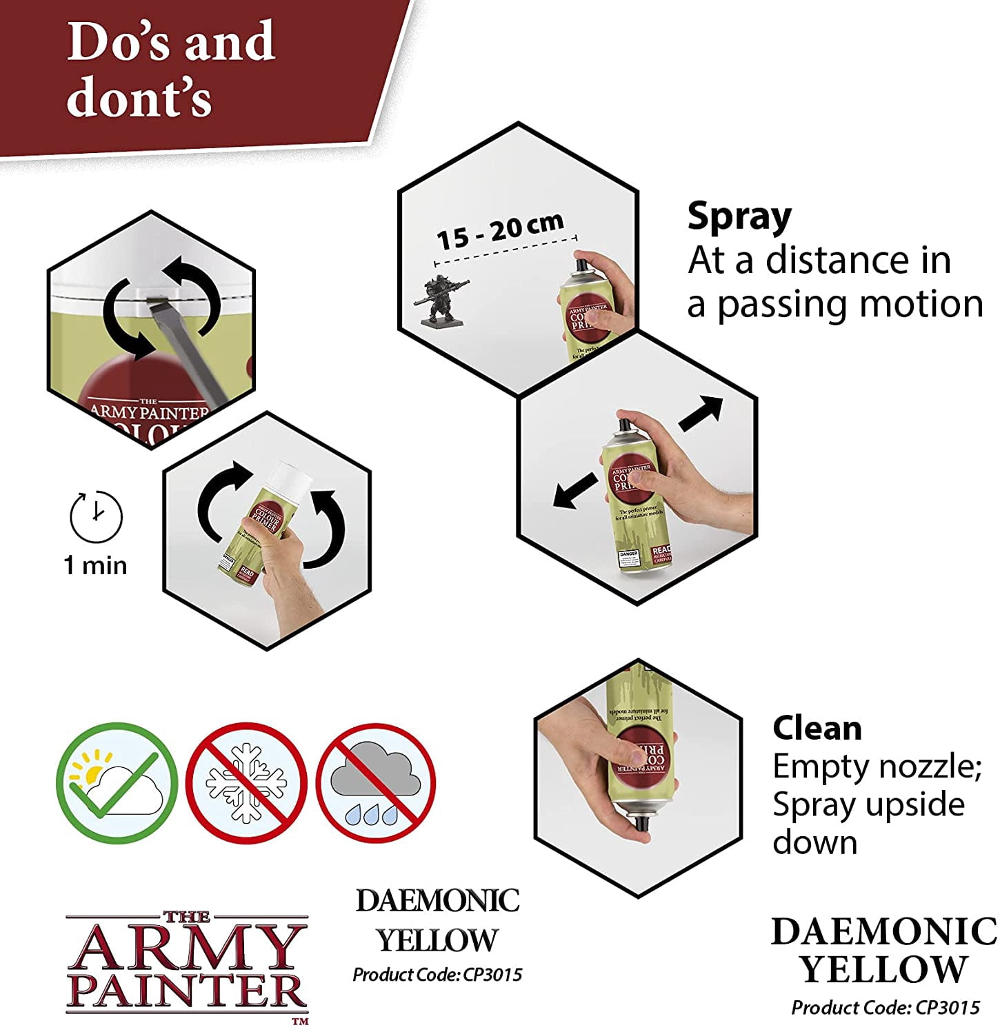 The Army Painter Color Primer Spray Paint, Daemonic Yellow, 400ml, 13.5oz - Acrylic Spray Undercoat for Miniature Painting - Spray Primer for Plastic Miniatures