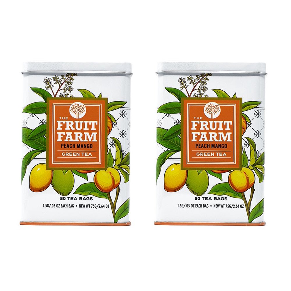 The Fruit Farm Peach Mango Flavored Green Tea 100 Herbal Tea Bags (Two
