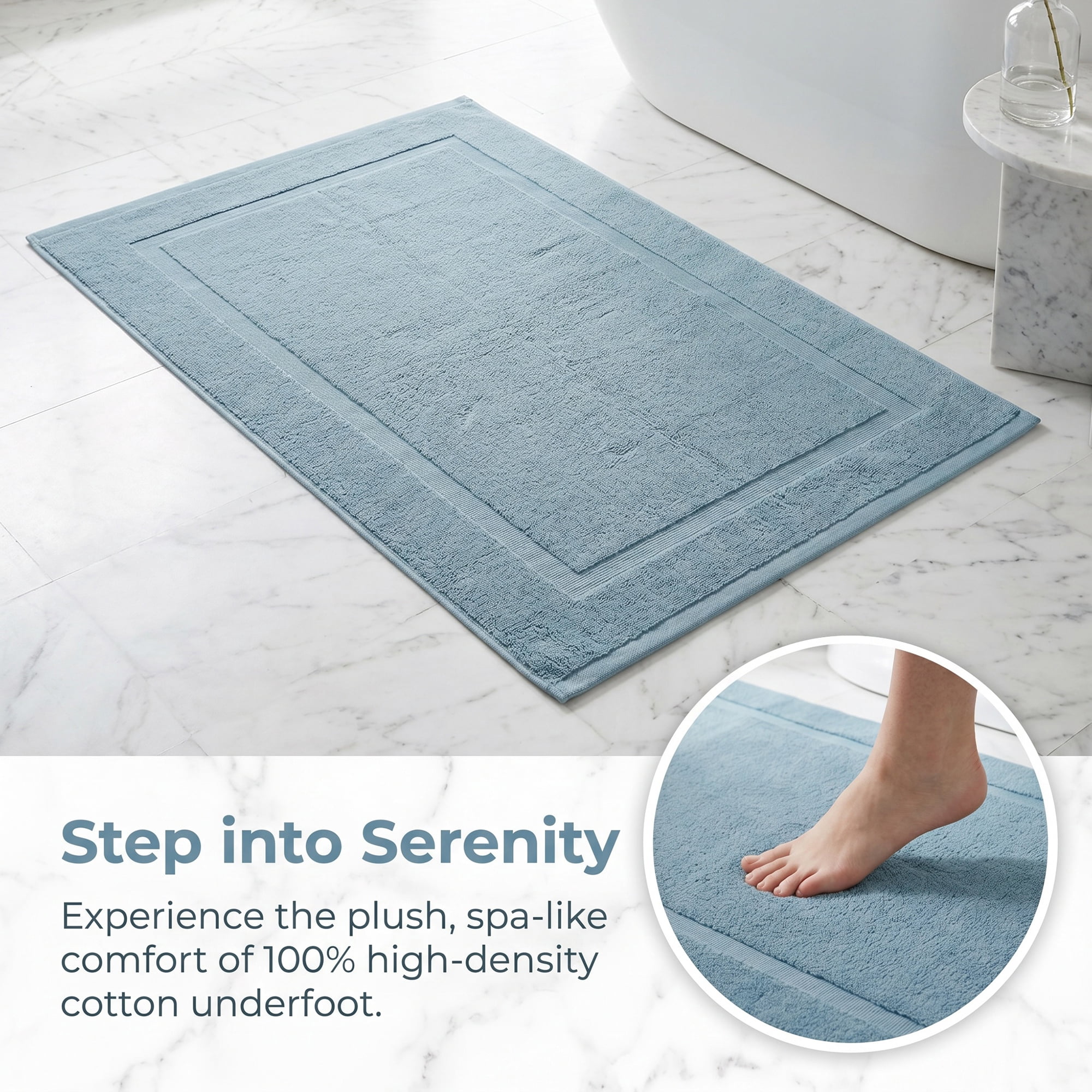 Unique Bargains Luxurious Cotton Bath Rug with Geometric Square Pattern Blue 32"x20"
