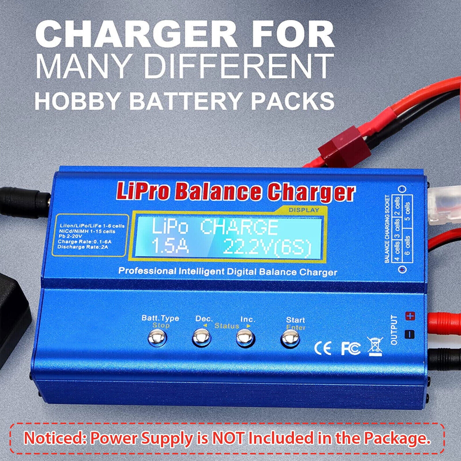 B6 80W 6A Lithium Battery Balance Charger - Multi-Function Charger for LiPo, Li-Ion, NiMH, NiCd, and Lead Batteries with LCD Display and Safety Protections