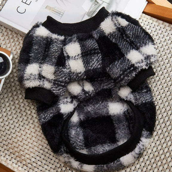 Yidarton Dog and cat clothes winter plaid double-sided fleece coat cute pet clothes autumn and winter sweater small and medium-sized dog clothes Gray