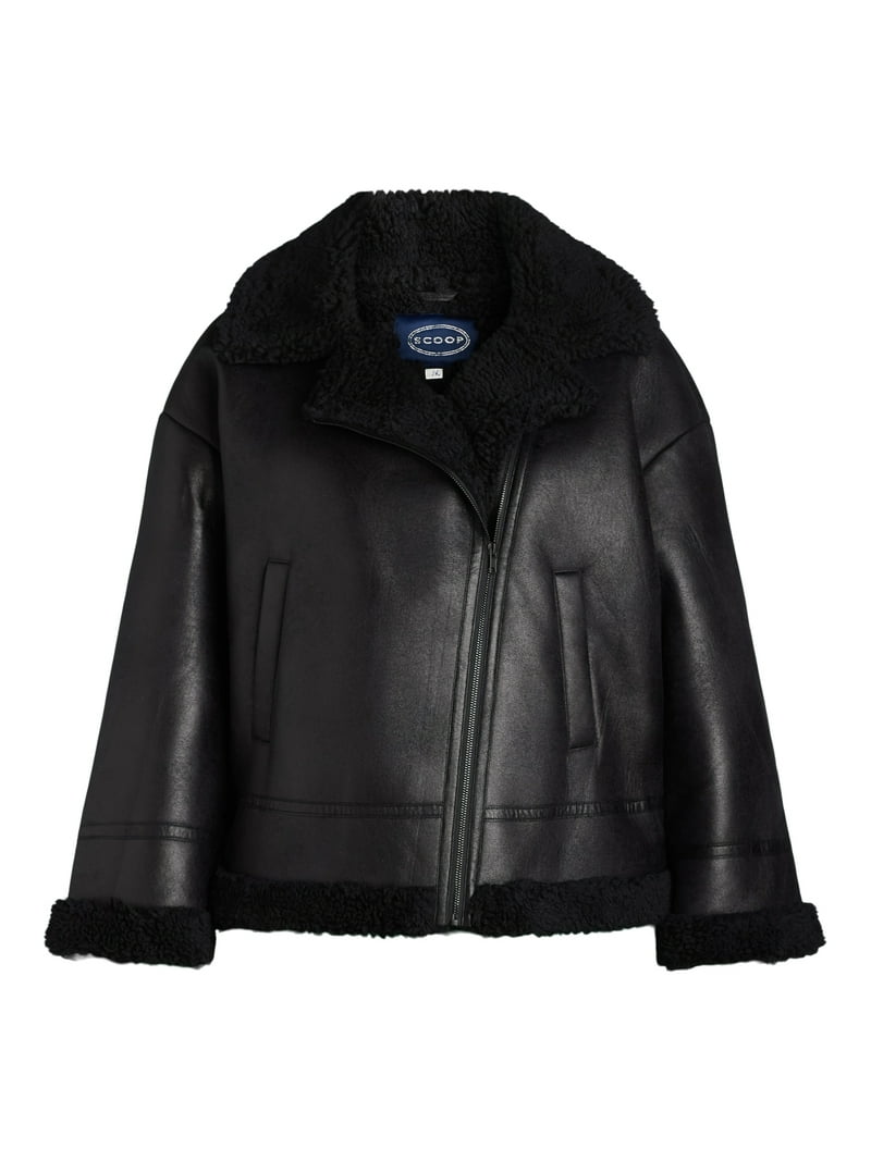 Scoop Women's & Women's Plus Faux Leather Moto Jacket with Faux