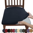 thumbnail image 1 of Nvzi Fundas de asiento impermeables para comedor, fundas protectoras elásticas, extraíbles y lavables para sillas de cocina (4 piezas, azul oscuro), 1 of 3