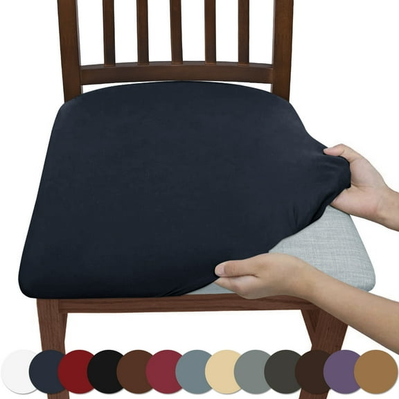 Firefly Hope 6 Pcs Dark Blue Stretch-Fit Square Chair Seat Covers, Removable & Machine Washable Chair Protector Slipcovers, Wrinkle-Resistant for Dining Room/Kitchen/Office