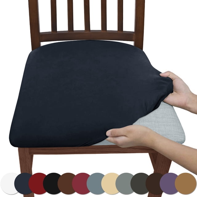 Nvzi Fundas de asiento impermeables para comedor, fundas protectoras elásticas, extraíbles y lavables para sillas de cocina (4 piezas, azul oscuro)