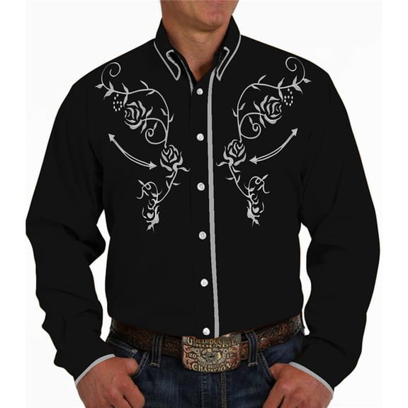 Mens Dress Shirts Western Cowboys Print Long Sleeve Button Lapel Top Casual Carnival Classic Comfortable Shirt for Men Grey XL
