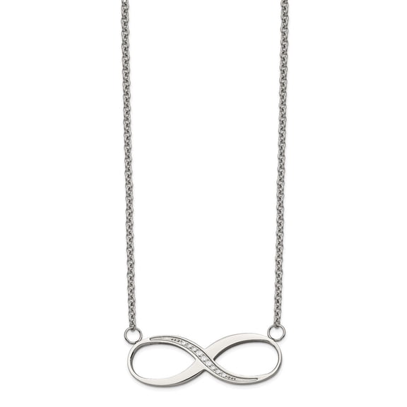 Stainless Steel Cable Necklace with Pendants Chain Chisel Polished Infinity Symbol CZ on a 20 inch 34 mm