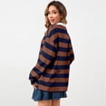 thumbnail image 5 of Women Long Sleeve Striped Polo Shirt Oversized Collar Y2k Pullover T Shirt Casual Loose Streetwear Rugby Sweatshirt，Coffee，2XL, 5 of 6
