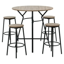 HOMCOM 5-Piece Bar Table Set, Industrial Kitchen Dining Table with 4 Stools - Black & Brown - Space Saving Pub Table Set for Home, Kitchen, and Dining Areas