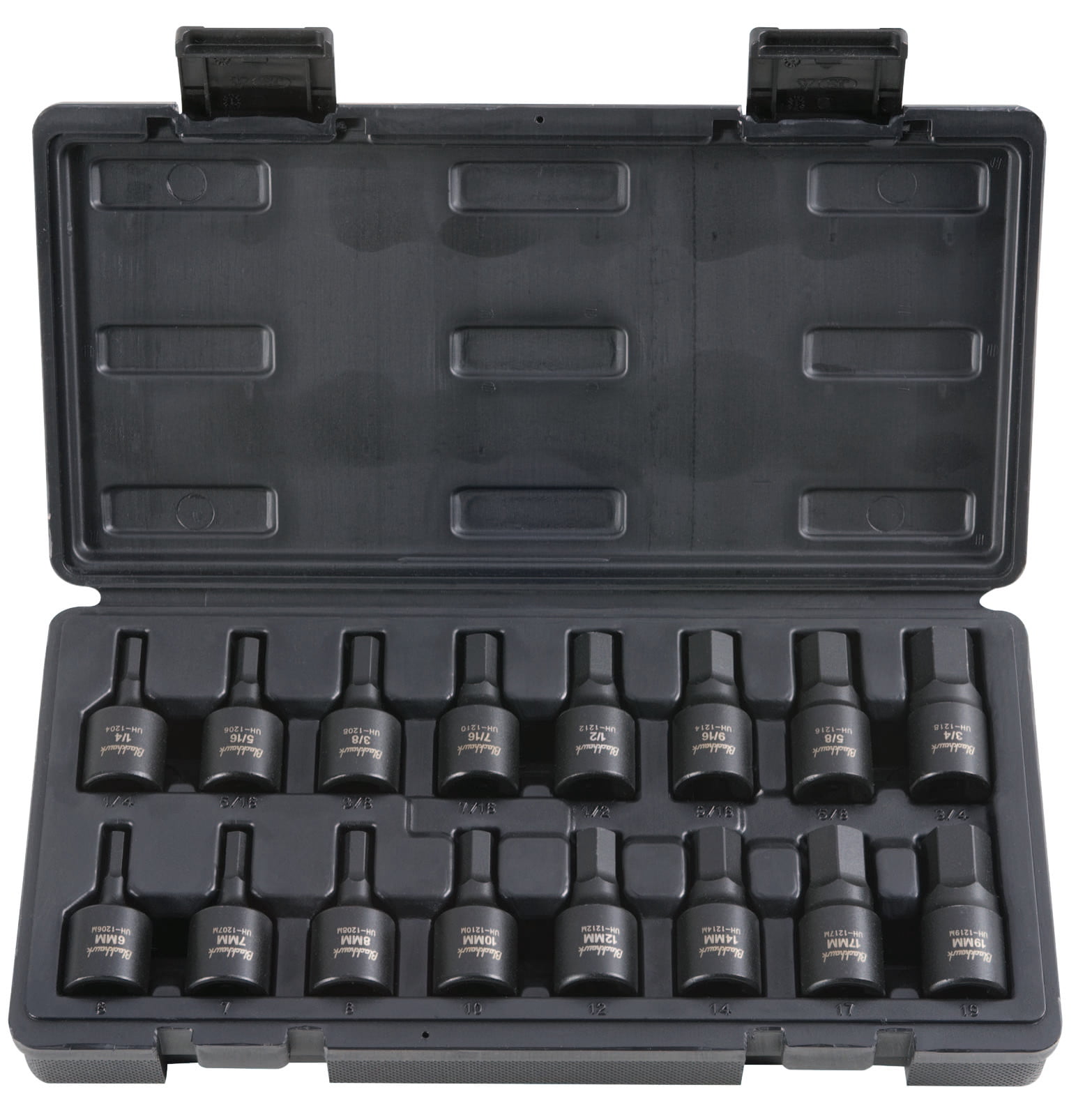 bm7-sec＆bm7-050 Blackhawk 16 Point Piece Hex Bit Impact Socket Sets, 1/2 in