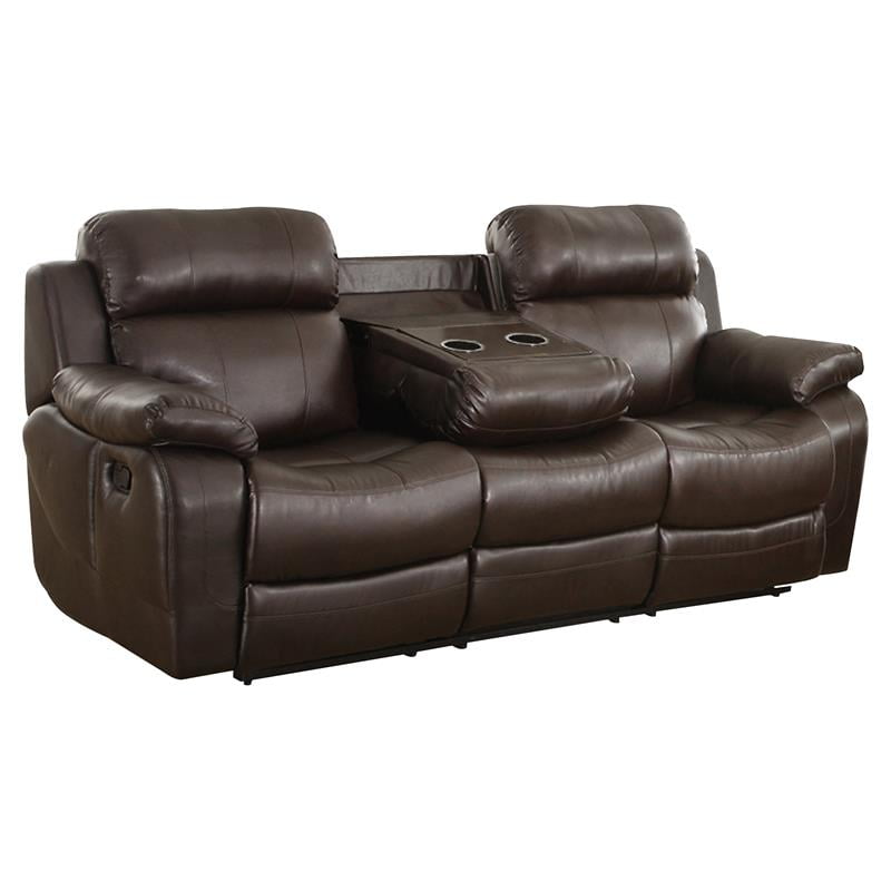 Pemberly Row Faux Leather Recliner Sofa, Dark Brown Leather Couch Recliner Sofa