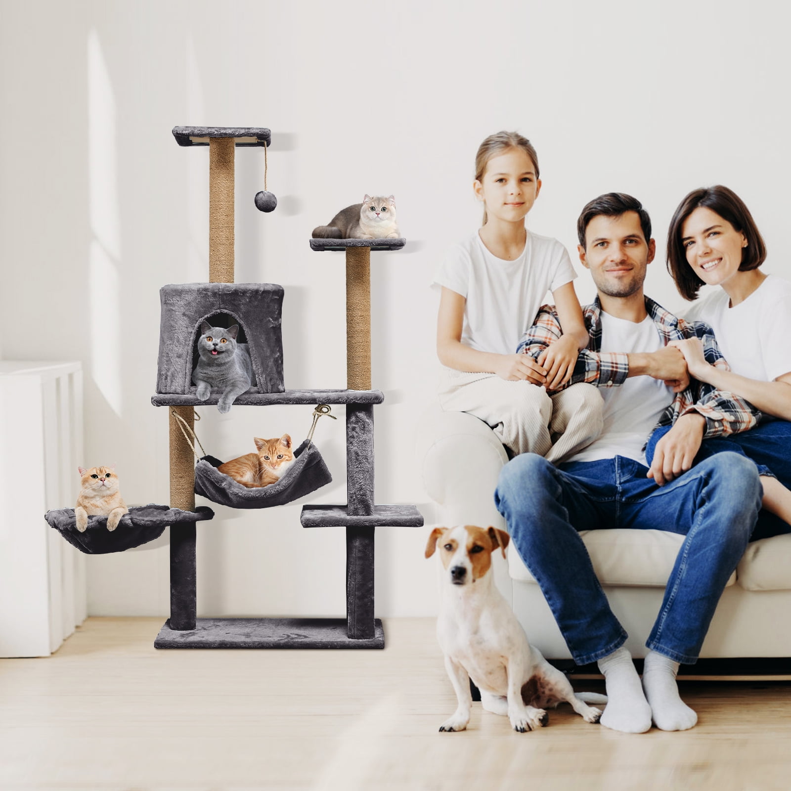 ZephyPaws  Large Multi-Level Cat Tree Condo Furniture with Sisal-Covered Scratching Posts, Big Plush Condos, Perch Hammock for Kittens 52 in, Gray