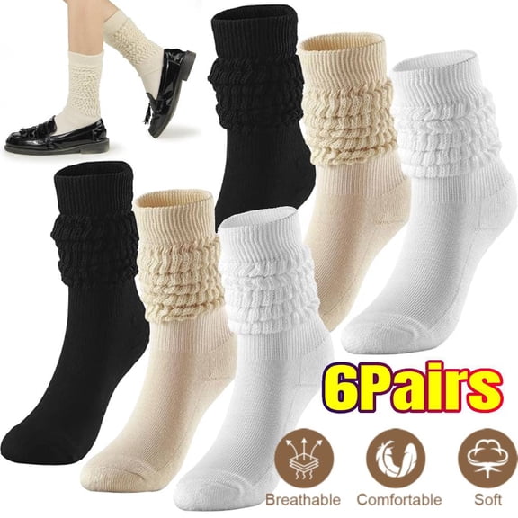 6 Pairs Slouch Socks Women Thigh High Boot Socks Soft Scrunch Socks Size 5-11