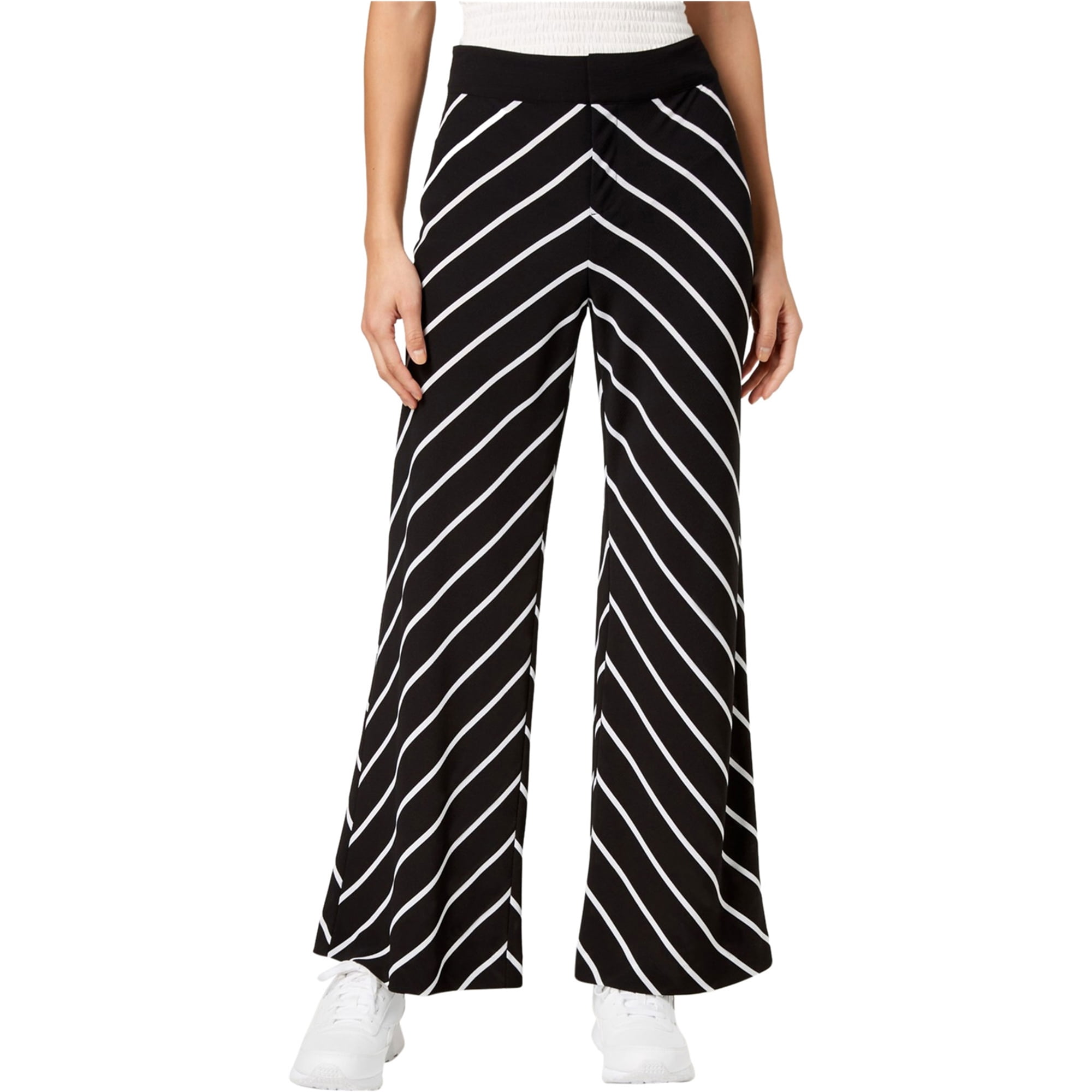 bar III Womens Mixed Stripe Casual Wide Leg Pants, Black, 4