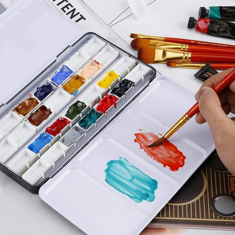 MYARTOOL Empty Watercolor Palette Tins, Metal Watercolor Tin Palette Paint  Case with Fold-Out Palette Holds 24 Full Pans for DIY Watercolor Travel
