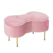 Impressions Vanity Hello Kitty Bow Storage Ottoman Bench, Pink Velvet with Gold Metal Legs