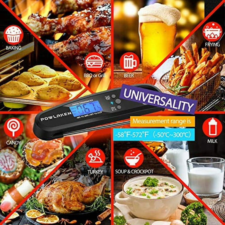 Powlaken Instant Read Meat Thermometer for Kitchen Cooking, Ultra Fast  Precise Waterproof Digital Food Thermometer with Backlight, Magnet and  Foldable Probe for Deep Fry, Outdoor BBQ, Grill (Black) 