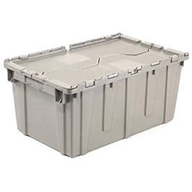 - Distribution Container With Hinged Lid, 27-3/16x16-5/8x12-1/2, Gray, Lot of 1