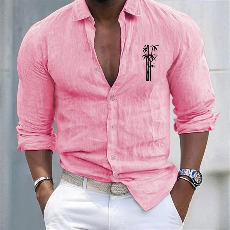 Men s Flannel Shirts Button Down Shirt Men Long Sleeve Men s Plaid Shirt Long sleeved shirt print buttons solid color Pink XL Walmart
