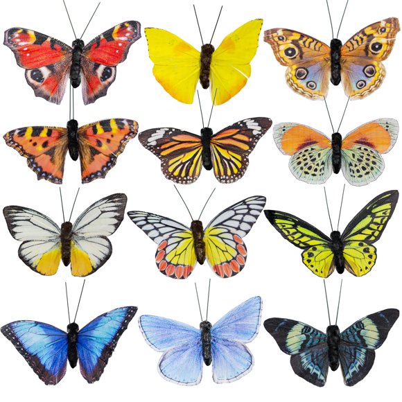 Adorno colgante Berfutall con plumas y mariposas, juego de 12 piezas, 9 cm