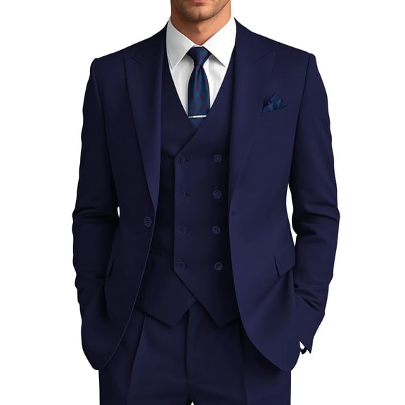 3 Pieces Navy Blue Suit for Men Wedding Business Formal Tuxedo Set Jacket Vest Pants Size XS