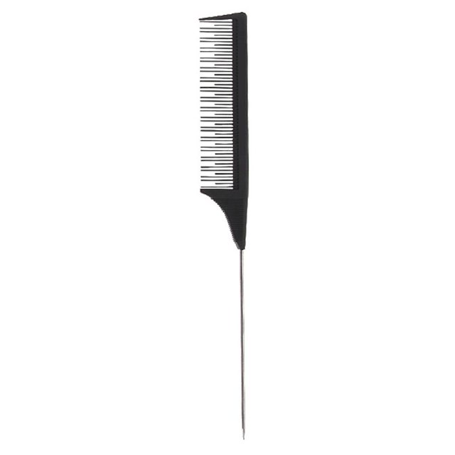 Peine de cola de rata de dientes finos para salón de belleza, para mujeres, para teñir el cabello, peinar, cardar y desenredar. Negro