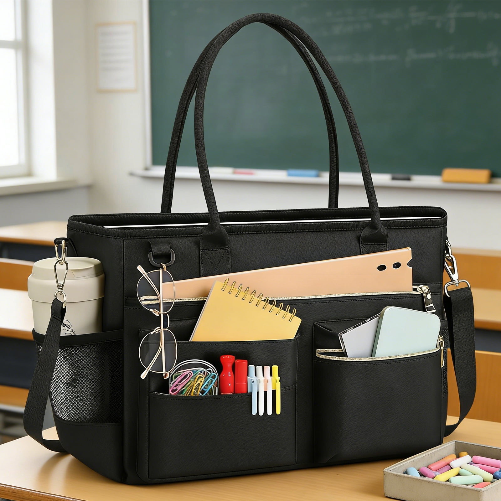 HUISZJ Large Capacity Tote Bag, Laptop Bag with Zipper, Briefcase for Office Work Travel,