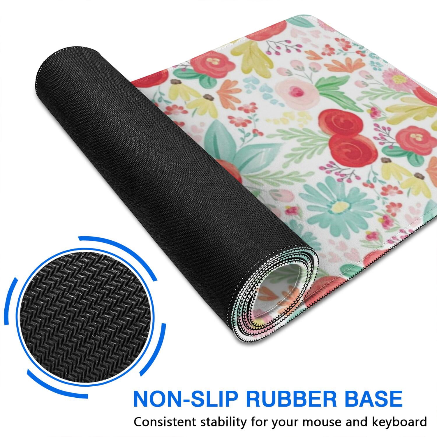 Long Mouse Pads for Desk,Pioneer Flower Floral Print Pattern Desk Mats on Top Of Desks, Desk Mouse Pad Extra Large with 3mm Non-Slip Base and Stitched Edge for Gaming,Office,Work,Home 31.5"x11.8"