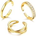 thumbnail image 1 of 3PCS 14K Gold Filled Toe Rings for Women Adjustable Gold Toe Ring Set Open Band Simple/Classic CZ Hawaiian Summer Beach Foot Jewellery, 1 of 7