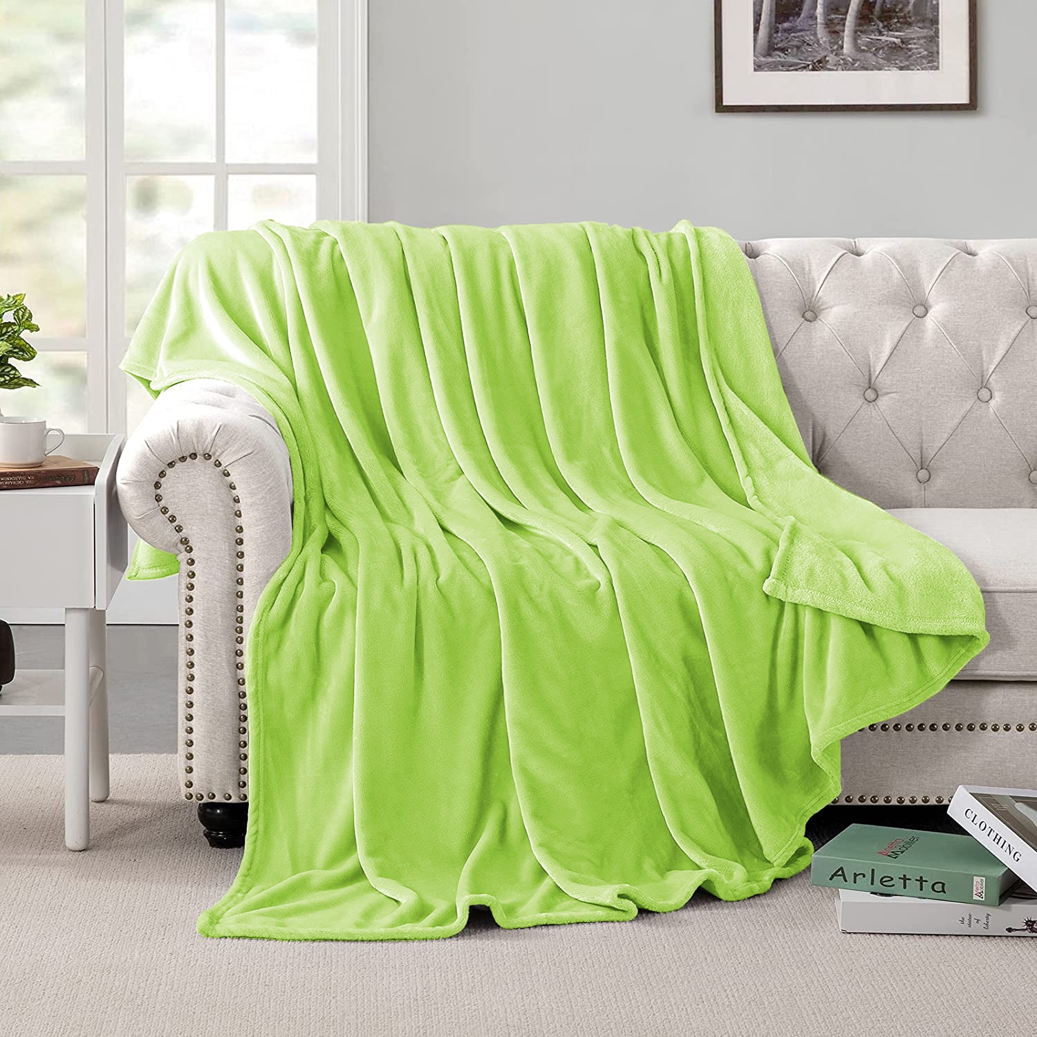 Green Picnic The Beach Size 50x70cm Soft Solid Color Thickened Flannel Fleece Throw Blanket Sofa Bedroom Thermal Blanket Cozy Couch Bed Blanket Sheets All Season Lightweight Blanket for Camping