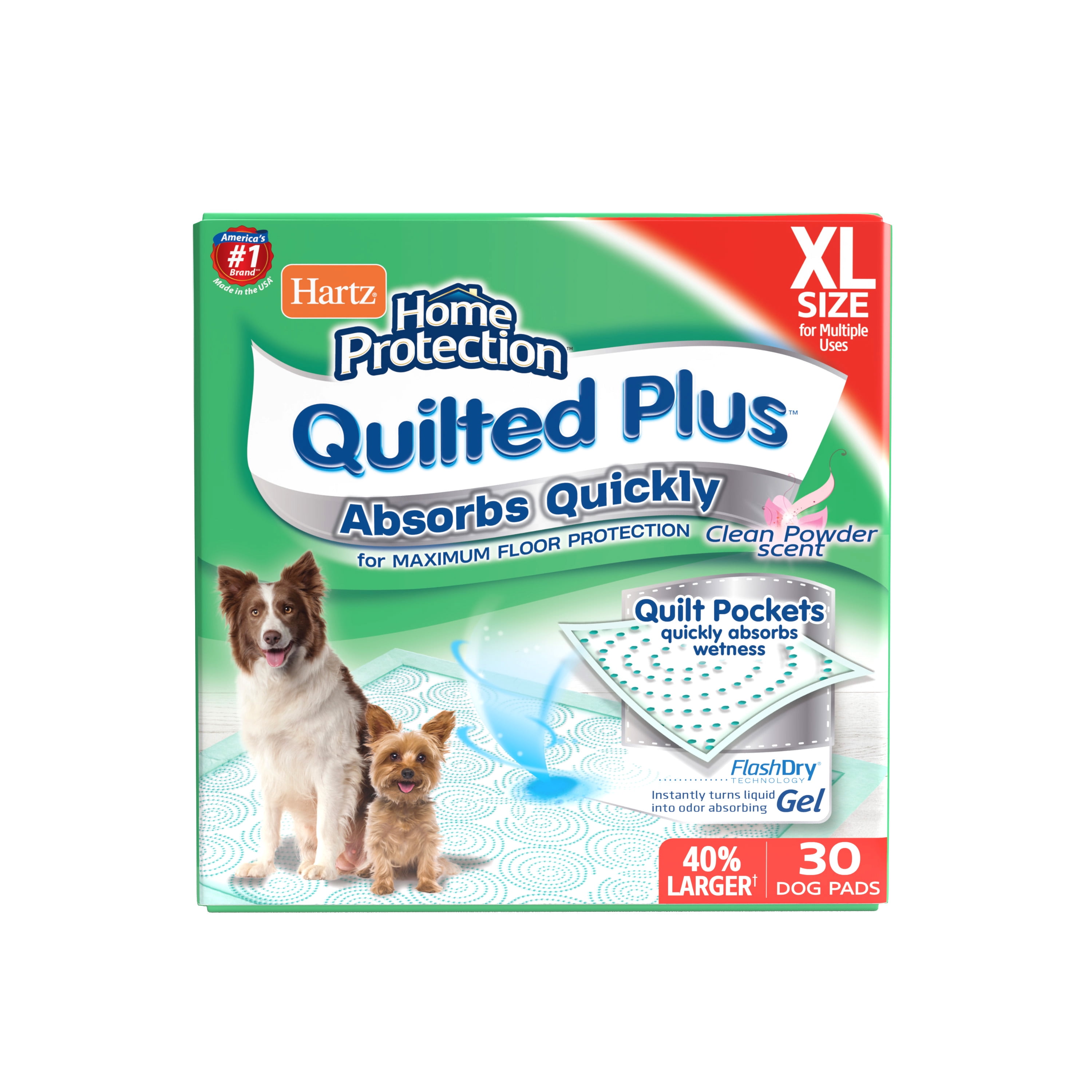 30 Count 30 x 21 Hartz Home Protection Quilted Plus Clean Powder Scent Dog Pads