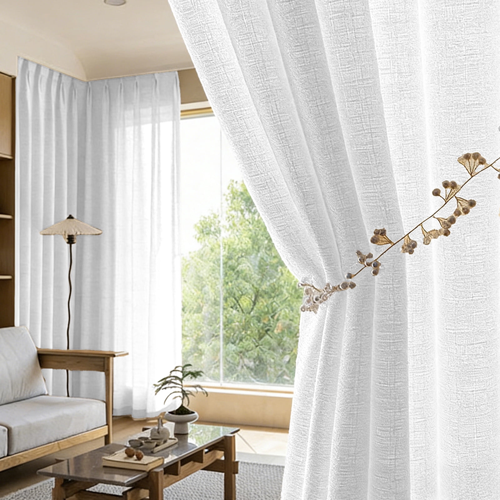 Cotton Linen Sheer Curtains, 2Pcs Thickened Linen Style Window Drapery, Light Filtering, Ideal for Bedroom Living Room Dining Room Nursery Home Office Indoor Window Decor