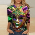 thumbnail image 2 of CONZONE Womens Mardi Gras T-Shirts 3/4 Sleeve T-Shirts for Women Trendy Graphic Soft Loose Fit 2026 Carnival Tops for Lady, 2 of 5