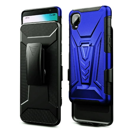 Phone Case For Tracfone Alcatel TCL A3 (A509DL) / A30 Shock Absorbing Build-in Kickstand with Holster Belt Clip (Holster Blue)