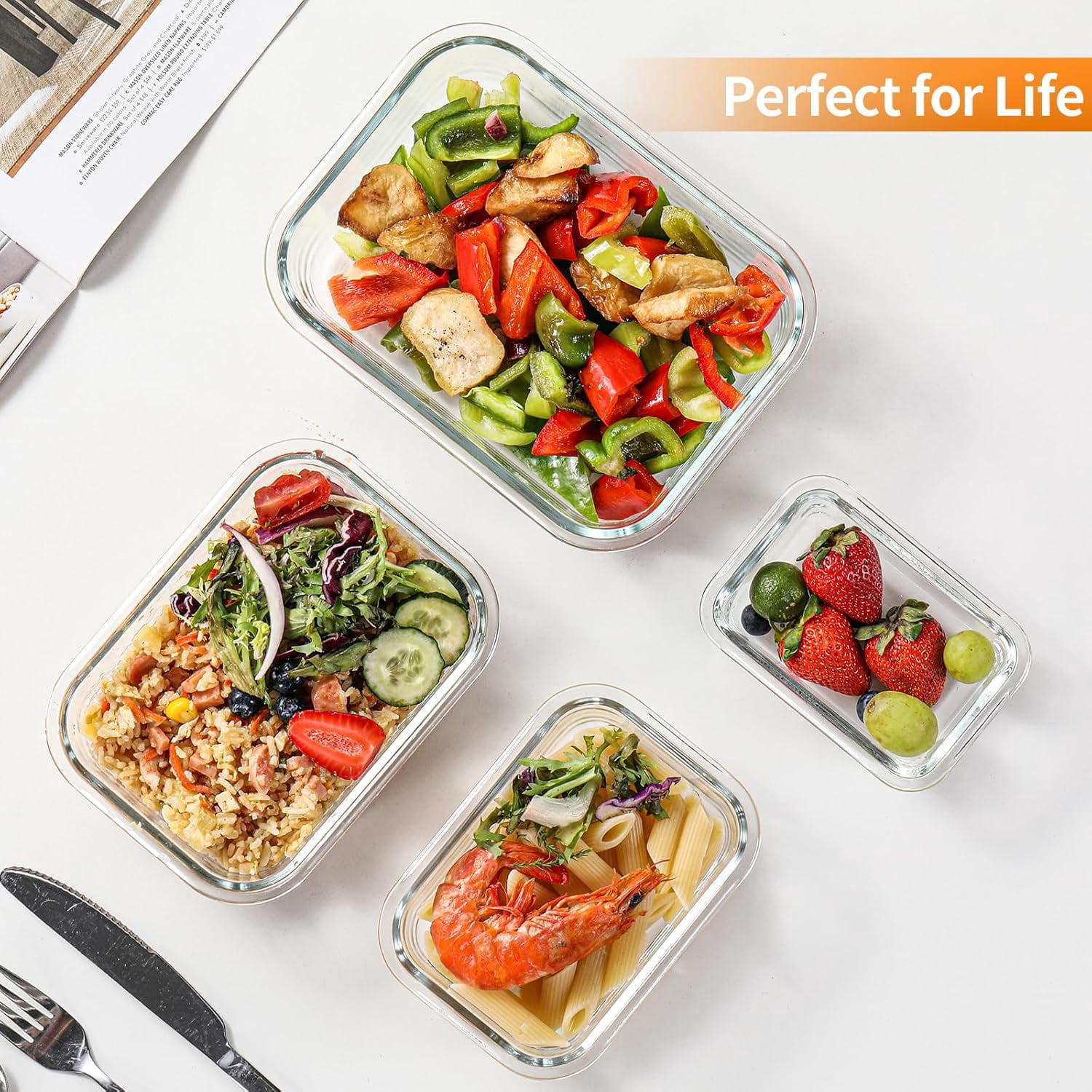 12 Sets Glass Food Storage Containers with Lids, Glass Meal Prep Containers, Airtight Glass Bento Boxes, BPA Free & Leak Proof, Pantry Kitchen Storage(12 lids & 12 Containers) - Deep Blue