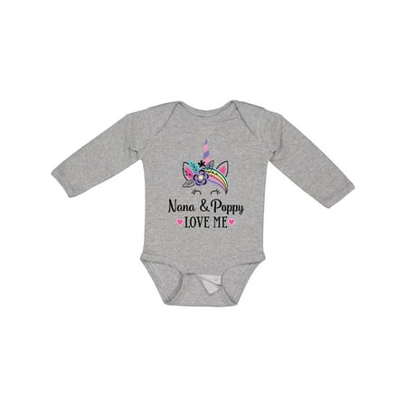

Inktastic Nana and Poppy Love Me Unicorn Grandchild Gift Baby Girl Long Sleeve Bodysuit