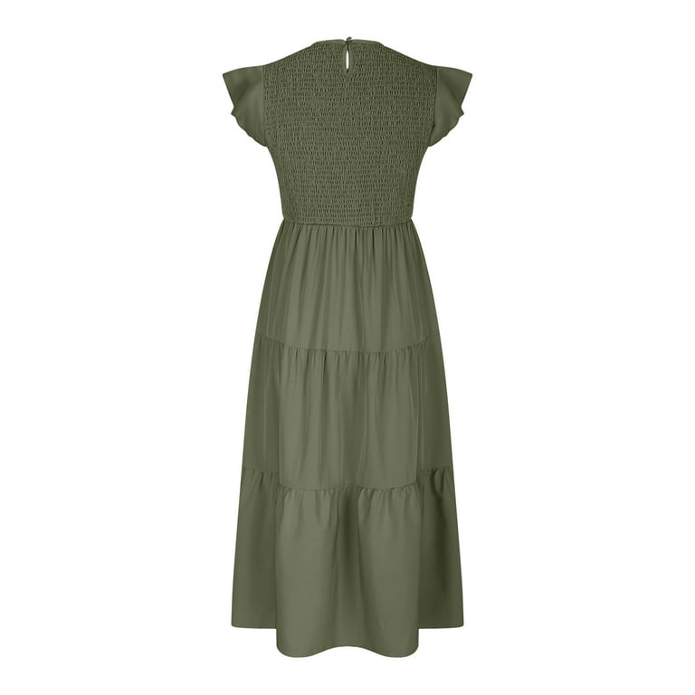 green emerald velvet dress Lasting Summer Olive Green Ruffled Midi Dress